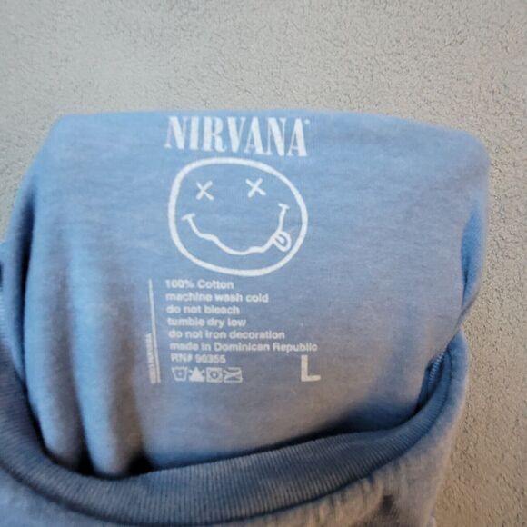 Nirvana Tee Shirt Men's Retro Graphic Burnout Blue on Blue Smiley Face Size XL - Picture 5 of 8